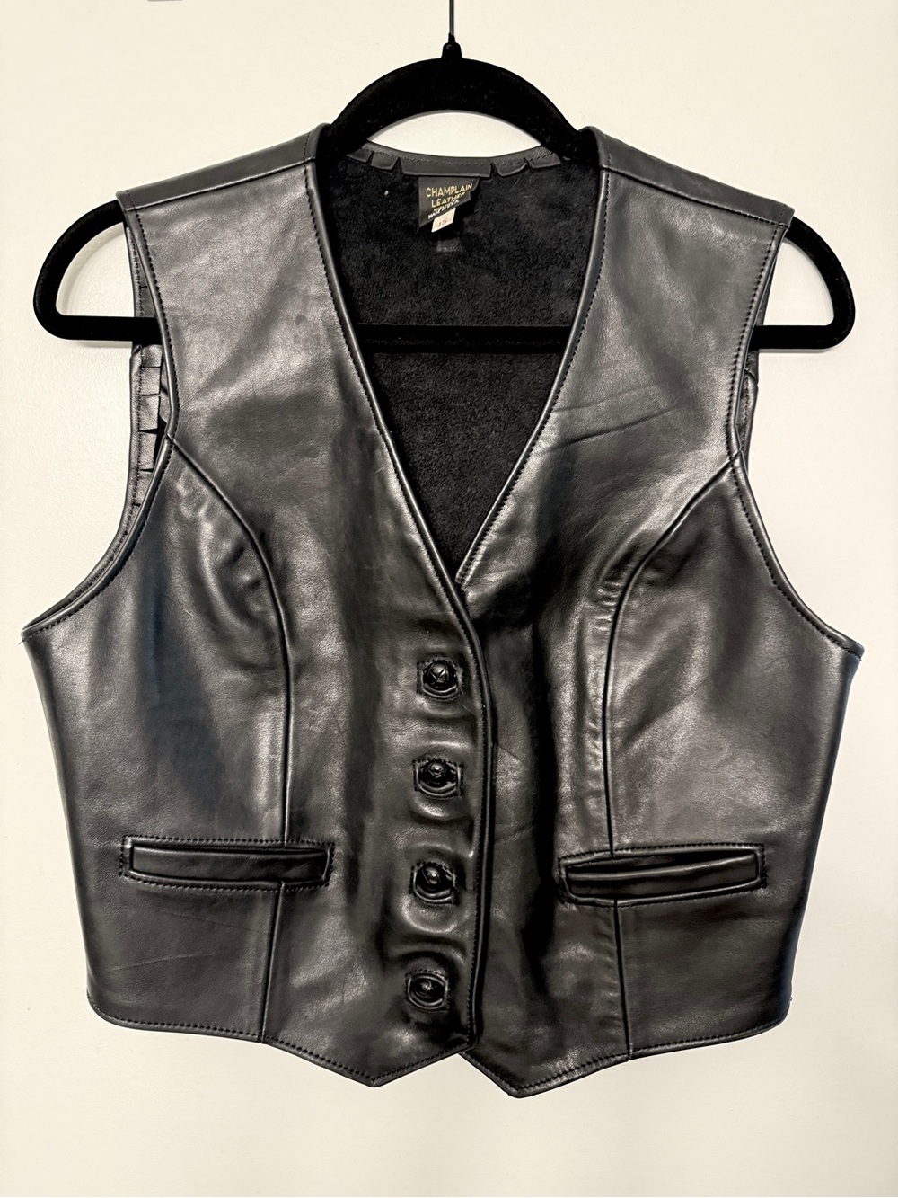 Vintage Black Leather Button-Front Vest